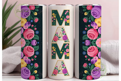 Floral MAMA Stacked 20oz Tumbler Wrap Sublimation PixelChick 