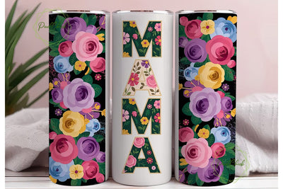 Floral MAMA Stacked 20oz Tumbler Wrap Sublimation PixelChick 