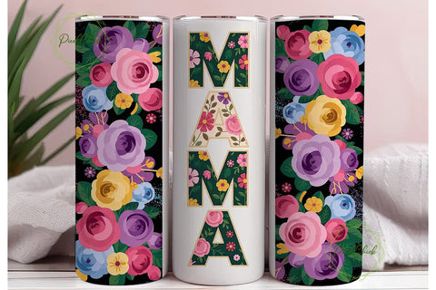 Floral MAMA Stacked 20oz Tumbler Wrap Sublimation PixelChick 