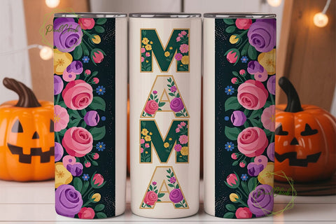 Floral MAMA Stacked 20oz Tumbler Wrap Sublimation PixelChick 