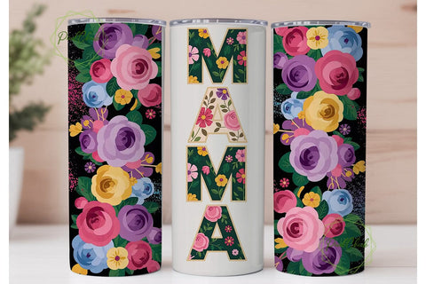 Floral MAMA Stacked 20oz Tumbler Wrap Sublimation PixelChick 
