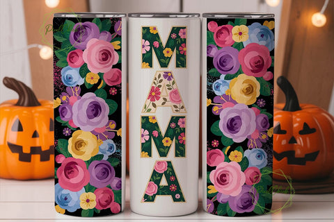 Floral MAMA Stacked 20oz Tumbler Wrap Sublimation PixelChick 