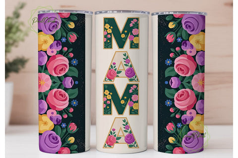 Floral MAMA Stacked 20oz Tumbler Wrap Sublimation PixelChick 