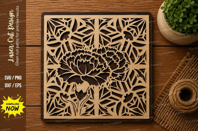 Floral Mandala Square SVG | Decorative Laser Cut File | Glowforge CNC DXF PNG EPS SVG Regulrcrative 