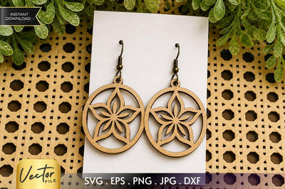 Floral Mandala Wooden Earring Laser Cut Vector Template - SVG, EPS, PNG, JPG, DXF Digital Files for Instant Download SVG Designangry 