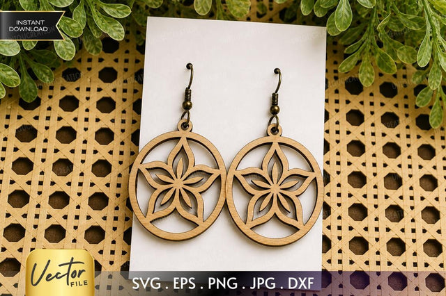 Floral Mandala Wooden Earring Laser Cut Vector Template - SVG, EPS, PNG, JPG, DXF Digital Files for Instant Download SVG Designangry 