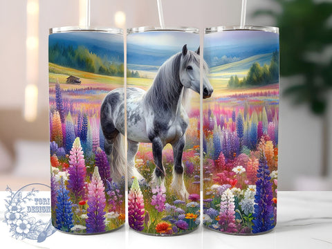Floral Meadow Horse Lover Tumbler, Cute Horse Tumbler, Floral Meadow Wrap, 20oz Tumbler Design, Horse Lover Gift, Nature Drinkware, Equestrian Decor, Farmhouse Tumbler Sublimation ToriDesigns 