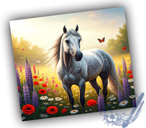 Floral Meadow Horse Lover Tumbler, Cute Horse Tumbler, Floral Meadow Wrap, 20oz Tumbler Design, Horse Lover Gift, Nature Drinkware, Equestrian Decor, Farmhouse Tumbler Sublimation ToriDesigns 