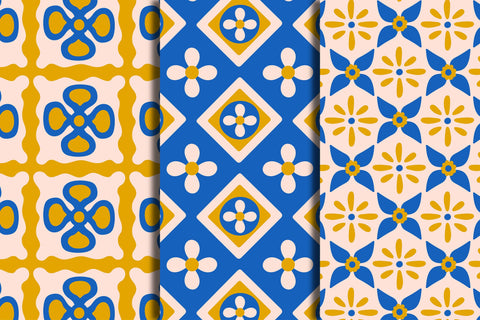 Floral Mediterranean Tile Seamless Patterns & Digital Papers Digital Pattern Rin Green 