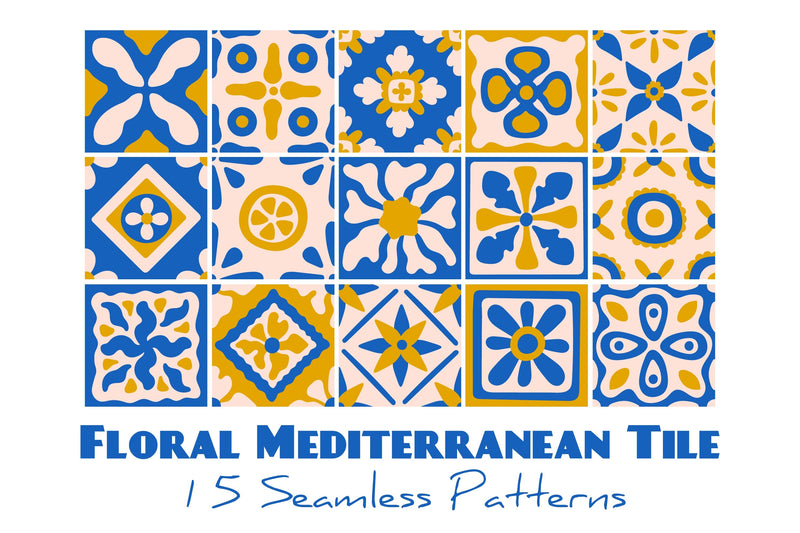Floral Mediterranean Tile Seamless Patterns & Digital Papers Digital Pattern Rin Green 