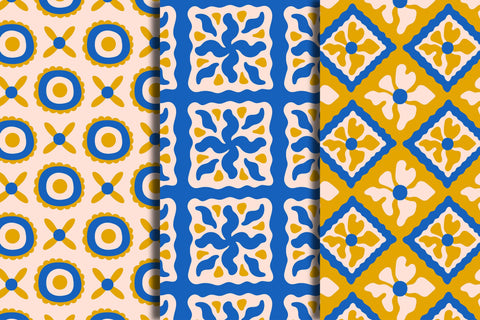 Floral Mediterranean Tile Seamless Patterns & Digital Papers Digital Pattern Rin Green 