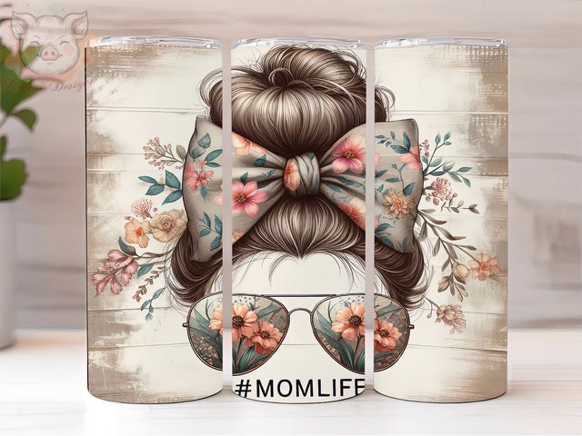 Floral Messy Bun 20oz Tumbler Png, Straight & Tapered Tumbler Png, Mom Life Tumbler Png, Digital Download PNG Sublimation Lara' s Designs 