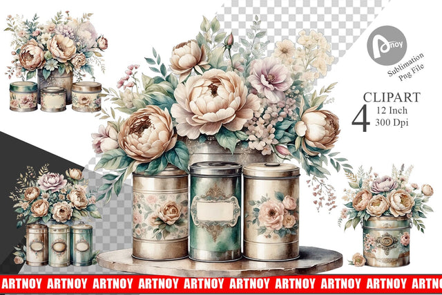 Floral Metal Tin Clipart Sublimation artnoy 