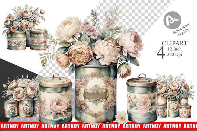 Floral Metal Tin Clipart Sublimation artnoy 