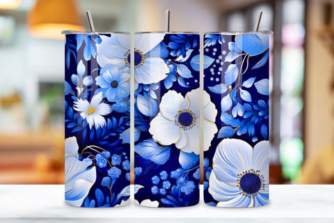 Floral Mirage 3D Tumbler Wrap, Seamless Night PNG Sublimation FloridPrintables 