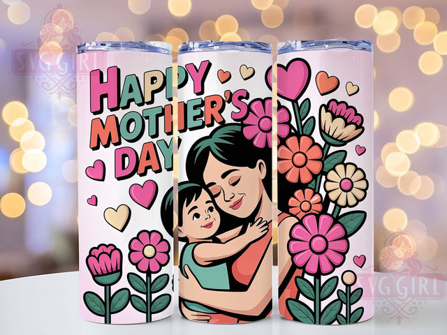 Floral Mom & Child 20oz Tumbler, Floral Mom, Mother And Child, Happy Mother's Day, Sublimation Design, Tumbler Wrap, Gift For Mom Sublimation SvggirlplusArt 