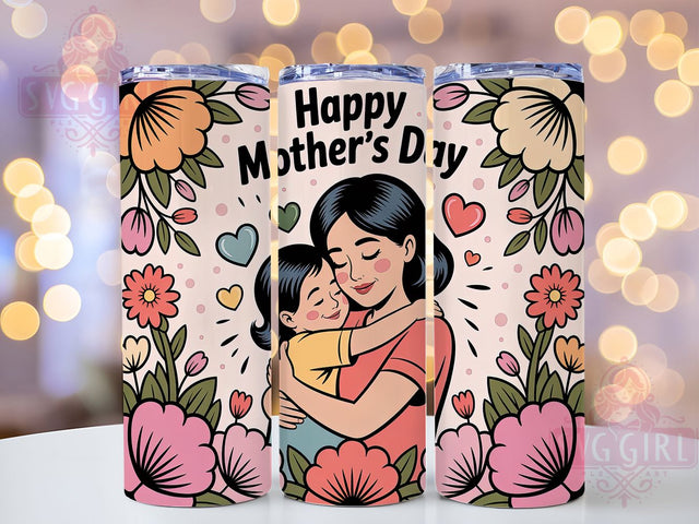 Floral Mom & Child 20oz Tumbler, Floral Mom, Mother And Child, Happy Mother's Day, Sublimation Design, Tumbler Wrap, Gift For Mom Sublimation SvggirlplusArt 