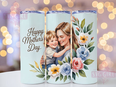 Floral Mom & Child 20oz Tumbler, Floral Mom, Mother Holding Child, Happy Mother's Day, Sublimation Design, Tumbler Wrap, Gift For Mom Sublimation SvggirlplusArt 