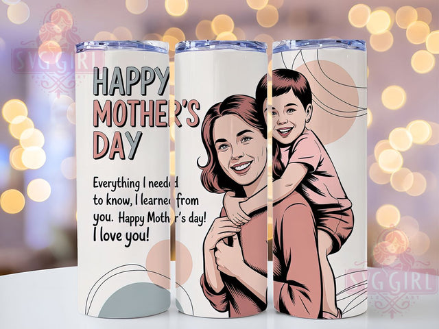 Floral Mom & Child 20oz Tumbler, Mother And Child, I Love You Mom, Everything I Needed To Know, Learned From You, Sublimation Design, Tumbler Wrap Sublimation SvggirlplusArt 