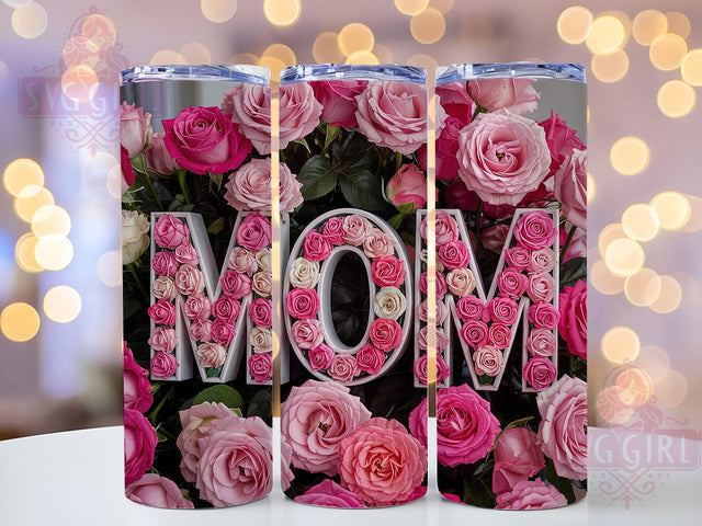 Floral Mom Pink Roses Tumbler, Pink Roses Tumbler, 20oz Tumbler Wrap, Mother's Day Tumbler, Rose Design Tumbler, Mom Tumbler Wrap, Pink Floral Tumbler Sublimation SvggirlplusArt 