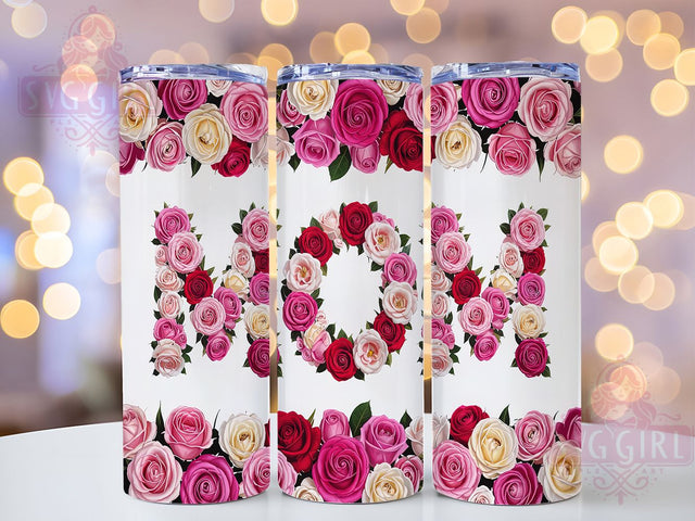 Floral Mom Pink Roses Tumbler, Pink Roses Tumbler, 20oz Tumbler Wrap, Mother's Day Tumbler, Rose Design Tumbler, Mom Tumbler Wrap, Pink Floral Tumbler Sublimation SvggirlplusArt 