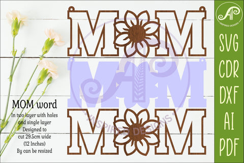 Floral MOM SVG, Laser Cut Mom Sign, Mother’s Day Hanging SVG APInspireddesigns 