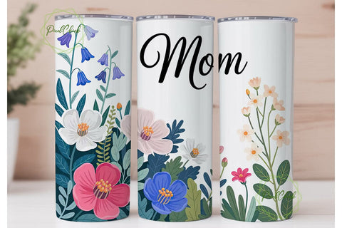Floral Mom Watercolor 20oz Tumbler Wrap Sublimation PixelChick 