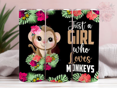 Floral Monkey 20oz Tumbler Wrap PNG, Straight & Tapered Tumbler Wrap, Monkeys Lover Tumbler, Instant Digital Download Sublimation Li Zamperini 
