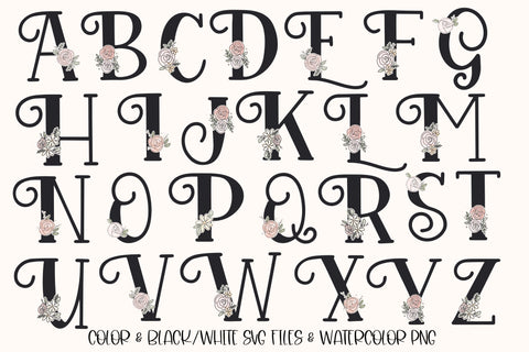 Floral Monogram Doodle Letters SVG, Cute Rose Bouquet PNG Alphabet Sublimation, Monogram Lettering Bundle SVG Designing Digitals 