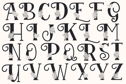 Floral Monogram Doodle Letters SVG, Cute Rose Bouquet PNG Alphabet Sublimation, Monogram Lettering Bundle SVG Designing Digitals 