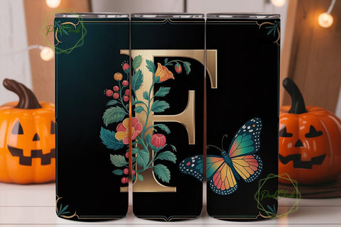Floral Monogram F - 20oz Tumbler Wrap Sublimation PixelChick 
