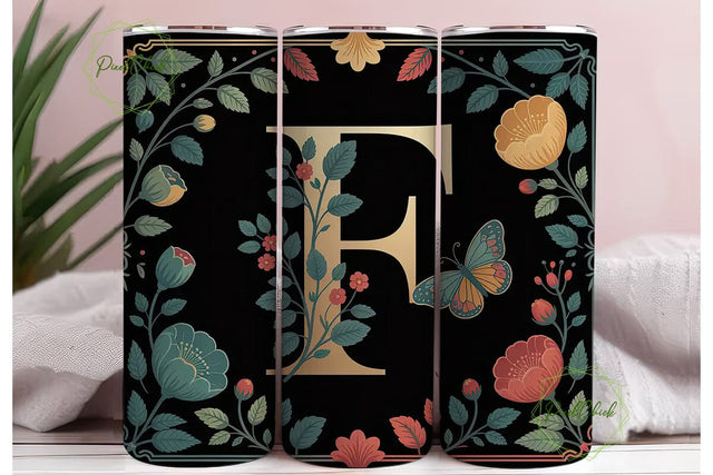 Floral Monogram F - 20oz Tumbler Wrap Sublimation PixelChick 