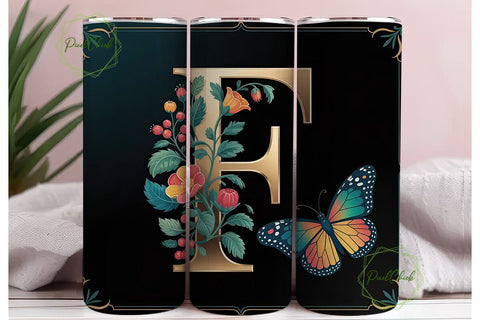 Floral Monogram F - 20oz Tumbler Wrap Sublimation PixelChick 