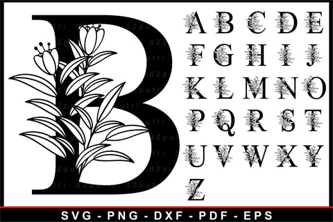 Floral monogram font alphabet letters svg design SVG D2PUTRI Designs 