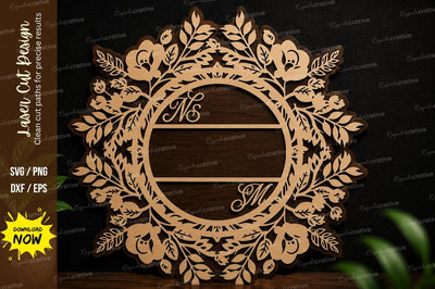 Floral Monogram Frame Laser Cut SVG Design SVG Regulrcrative 