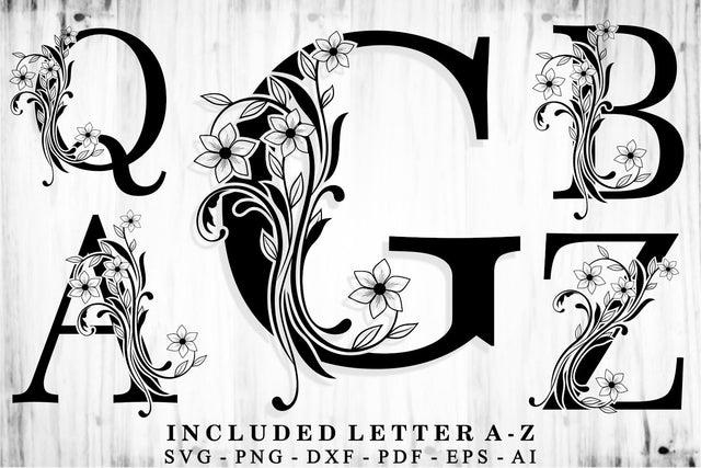 Floral Monogram Letter SVG Files Design, Flower Font SVG Designs, Floral alphabet Monograms SVG Set A-Z SVG D2PUTRI Designs 