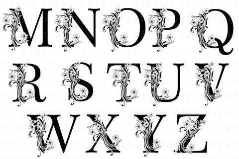Floral Monogram Letter SVG Files Design, Flower Font SVG Designs, Floral alphabet Monograms SVG Set A-Z SVG D2PUTRI Designs 