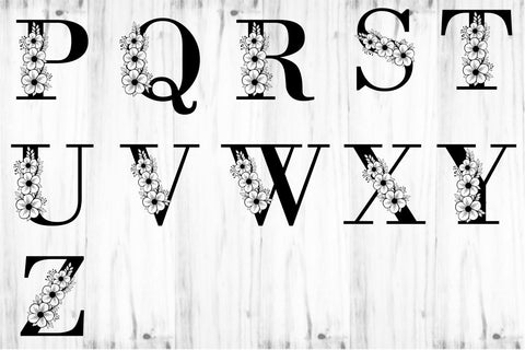 Floral Monogram Letters SVG Files Design, Flower Font SVG Designs, Floral Alphabet Monograms Letter SVG Set A-Z SVG D2PUTRI Designs 