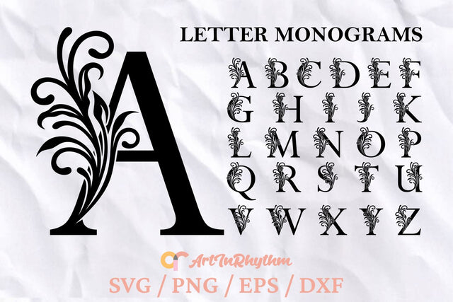 Floral Monogram Letters Svg, Floral Alphabet Monogram Svg, Monograms Svg SVG Artinrhythm shop 