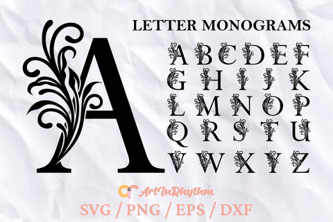 Floral Monogram Letters Svg, Floral Alphabet Monogram Svg, Monograms Svg SVG Artinrhythm shop 