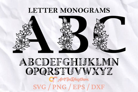 Floral Monogram Letters Svg, Monogram Font Svg, Alphabet Svg, Monograms Svg SVG Artinrhythm shop 