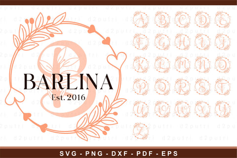 Floral monogram letters svg, Split font alphabet family name sign svg design SVG D2PUTRI Designs 