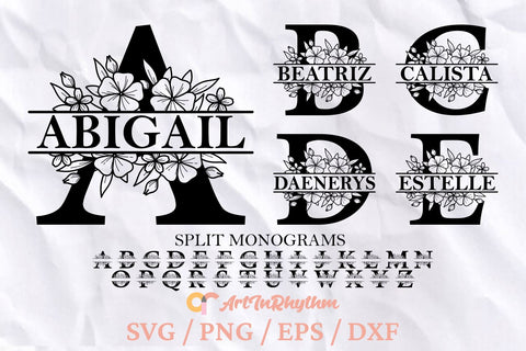 Floral Monogram Letters Svg, Split Letter Monograms Svg, Alphabet Svg SVG Artinrhythm shop 