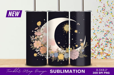 Floral Moon And Sun Night Scene Illustration Sublimation Regulrcrative 