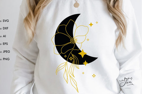Floral moon svg Moon phase svg Celestial svg png SVG Paperjamlab 