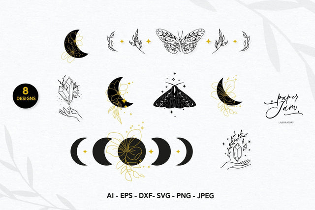 Floral moon svg Moon phase svg Celestial svg png SVG Paperjamlab 