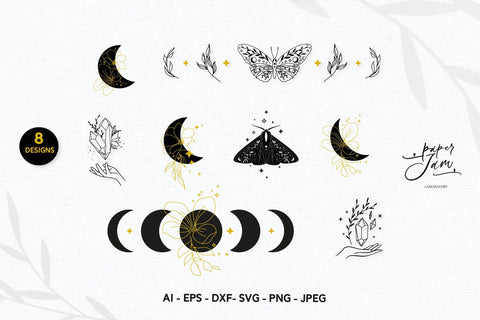 Floral moon svg Moon phase svg Celestial svg png SVG Paperjamlab 