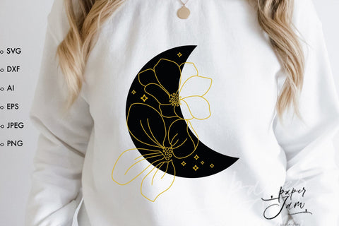 Floral moon svg Moon phase svg Celestial svg png SVG Paperjamlab 