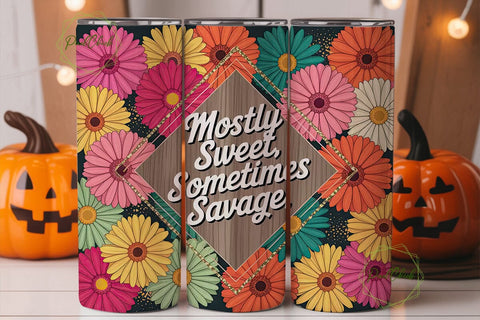 Floral Mostly Sweet Tumbler Wrap Sublimation PixelChick 