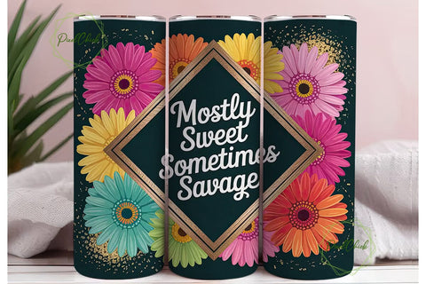 Floral Mostly Sweet Tumbler Wrap Sublimation PixelChick 